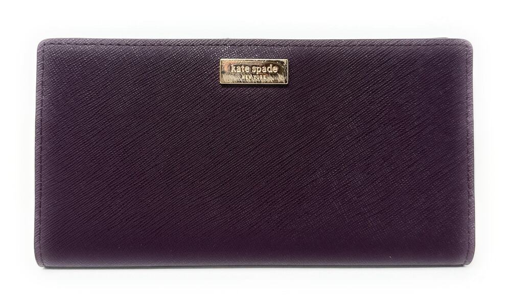 Kate Spade Stacy Laurel Way Saffiano Leather Large Bifold Wallet Deep Plum